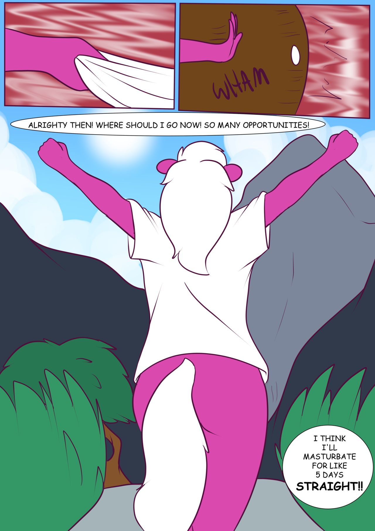 anthro bathrobe comic english_text furry half_naked my_little_pony original_character speech_bubble spunkubus white_hair