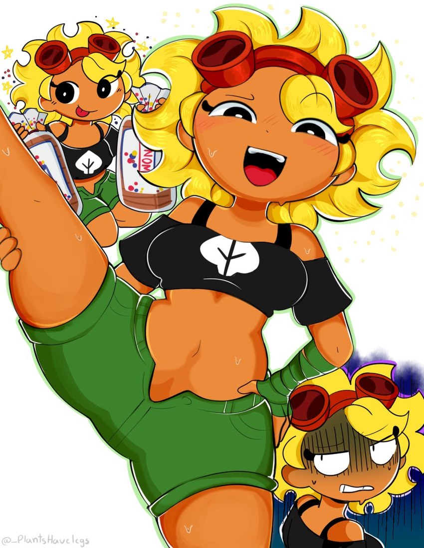 1girls :p _plantshavelegs anthro black_eyes blonde_hair bread cartoony clenched_teeth clothed clothed_female disgusted_look excited expressions female female_only fertilizing_(artist) fit_female flora_fauna flower gloves green_clothing half-closed_eyes happy happy_female holding_food holding_object human humanized hungry leaf_clothing looking_at_viewer looking_back looking_down navel open_mouth orange_skin pear's_solar_flare plant_girl plant_humanoid plantie plants_vs_zombies plants_vs_zombies:_heroes popcap_games pvz revealing_clothes shorts smile smiling solar_flare_(peargor) solar_flare_(pvz) solo sunflower sunflower_(pvz) sweatdrops tagme tomboy tongue tongue_out wonderbread yellow_hair