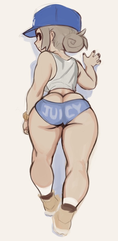 ass, ass cleavage, ass crack, baseball cap, big ass, booty shorts, butt crack, female, looking back, original, original character, sandcavern, shorts, tank top, thick thighs, tomboy