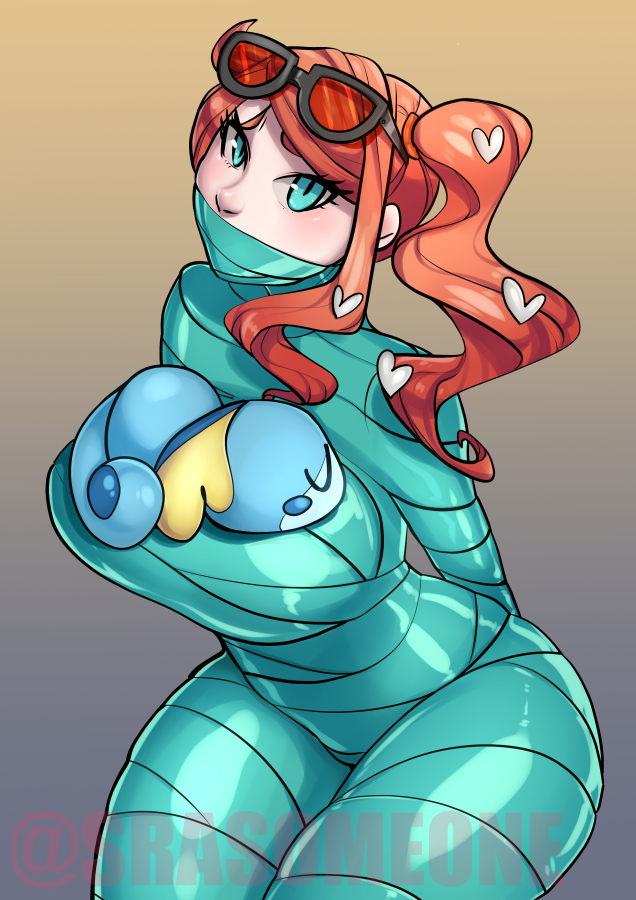 1girls bondage bound breasts eyewear_on_head gag gagged glasses green_eyes looking_at_viewer mummification nintendo orange_hair pokemon pokemon_ss ponytail restrained sleeping sobble sonia_(pokemon) srasomeone sunglasses sunglasses_on_head tape tape_bondage thighs tied tied_up