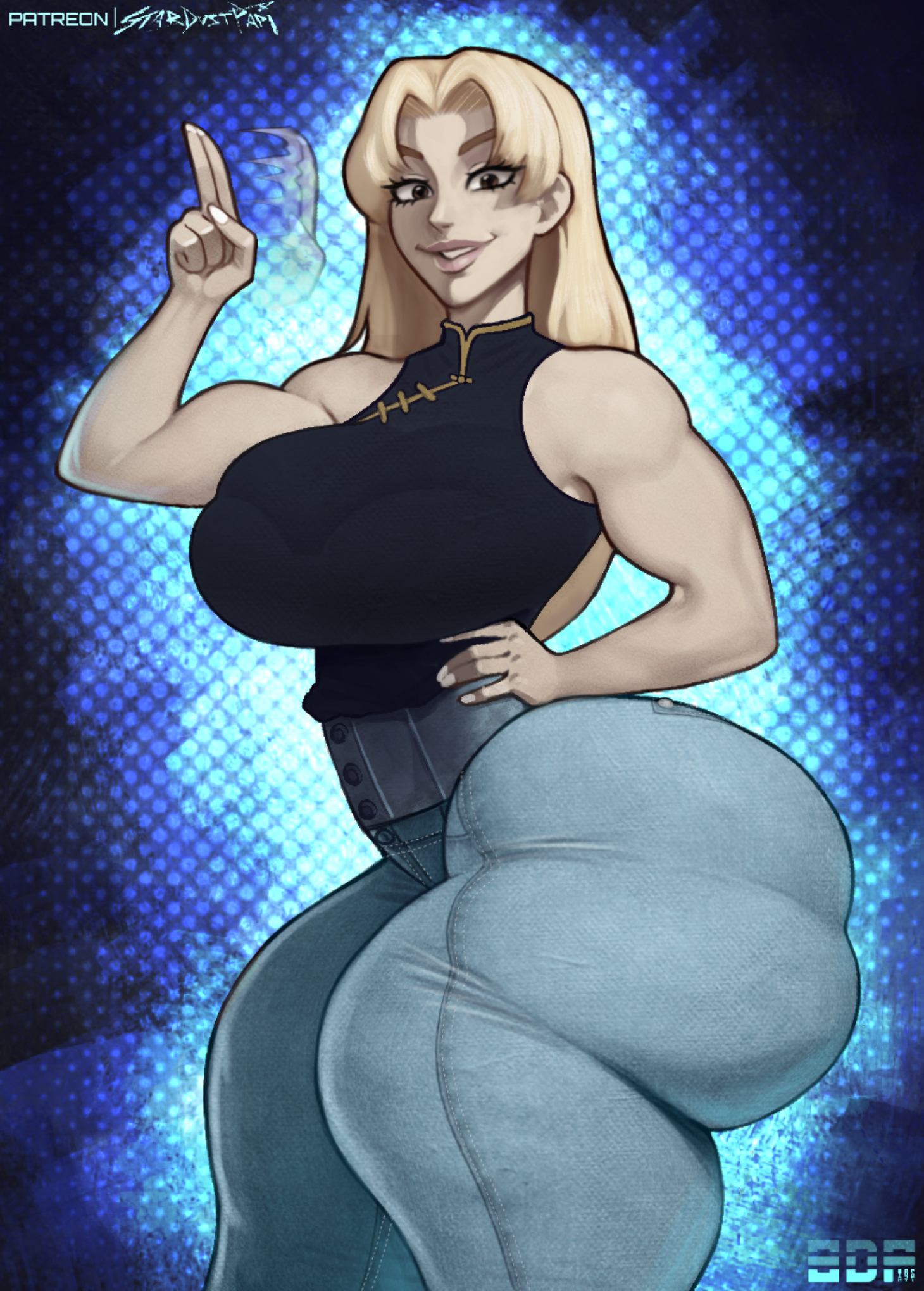 1girls, ass, big ass, big breasts, blonde hair, breasts, dat ass, fat ass, huge ass, huge breasts, ignantastro, jeans, jujutsu kaisen, looking at viewer, stardustpapi, yuki tsukumo