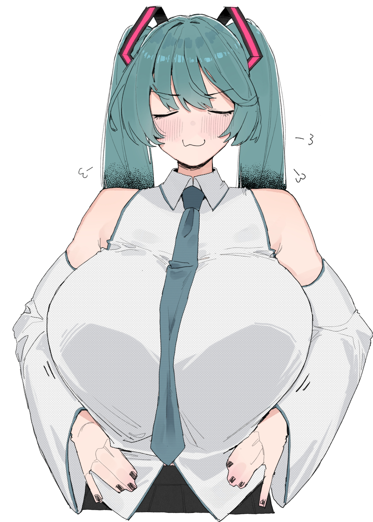 1girls, big breasts, hatsune miku, huge breasts, large breasts, ohasi, smug, smug face, vocaloid
