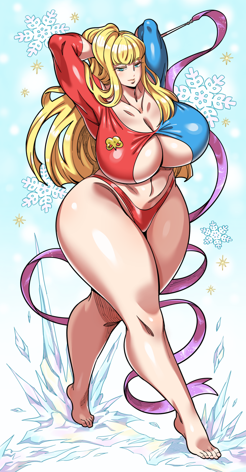 1girls armpits big_breasts big_lips blonde_hair blue_eyes bottomwear breasts busty capcom cleavage curvaceous curvy doboshiru feet female female_only full_body hands_behind_head hips huge_breasts kolin legs lips long_hair mature mature_female mature_woman panties red_panties ribbon solo solo_female street_fighter topwear venus_body voluptuous wide_hips