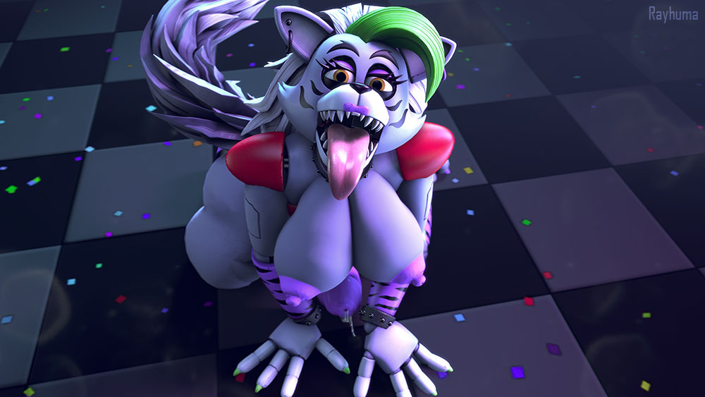 1futa, 3d, all fours, animatronic, anthro, areolae, breasts, five nights at freddy's, five nights at freddy's: security breach, furry, futa only, futanari, intersex, nipples, nude, penis, purple skin, rayhuma, robot, robot girl, roxanne wolf (fnaf), scottgames, solo, solo futa