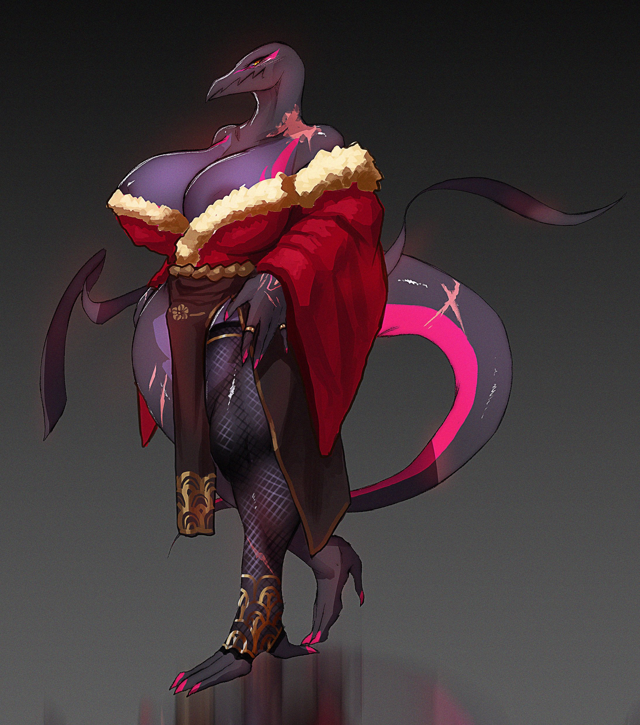 2024, ada (fusion h0ss), agitype01, big breasts, breasts, cleavage, female, female focus, female only, nintendo, nipples, no humans, original, original character, pokémon (species), pokemon, pokemon (species), salazzle