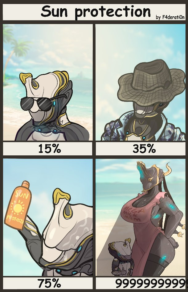 1boy, 1girls, 2d, 2d (artwork), apron, apron only, ass, breasts, cleavage, english text, excalibur (warframe), excalibur umbra (warframe), f4derati0n (artist), genderswap, genderswap (mtf), hat, hips, huge breasts, large breasts, male, male focus, meme, milf, outdoors, sideboob, sunglasses, sunscreen, text, thick thighs, thighhighs, thighs, warframe
