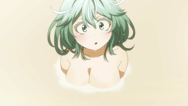 1girls, bathing, breasts, edit, female, green eyes, green hair, green-haired female, hagakure tooru (visible), my hero academia, onsen, tooru hagakure, tooru hagakure (visible), water