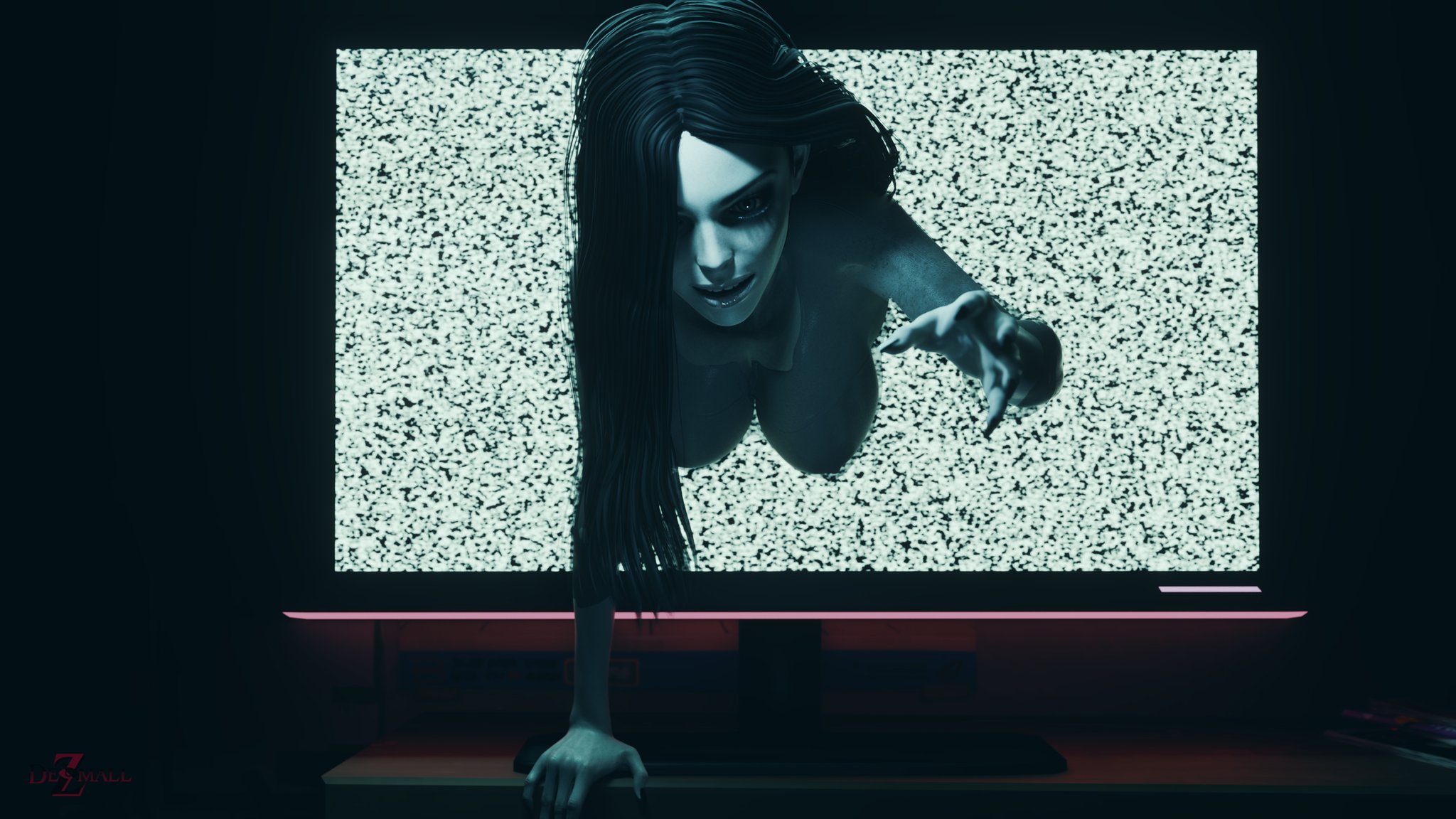 2022, 3d, 3d (artwork), big breasts, black eyes, black hair, blender, breasts, dezmall, female, ghost girl, long hair, monster girl, nipples, nude, tagme, the ring, yamamura sadako