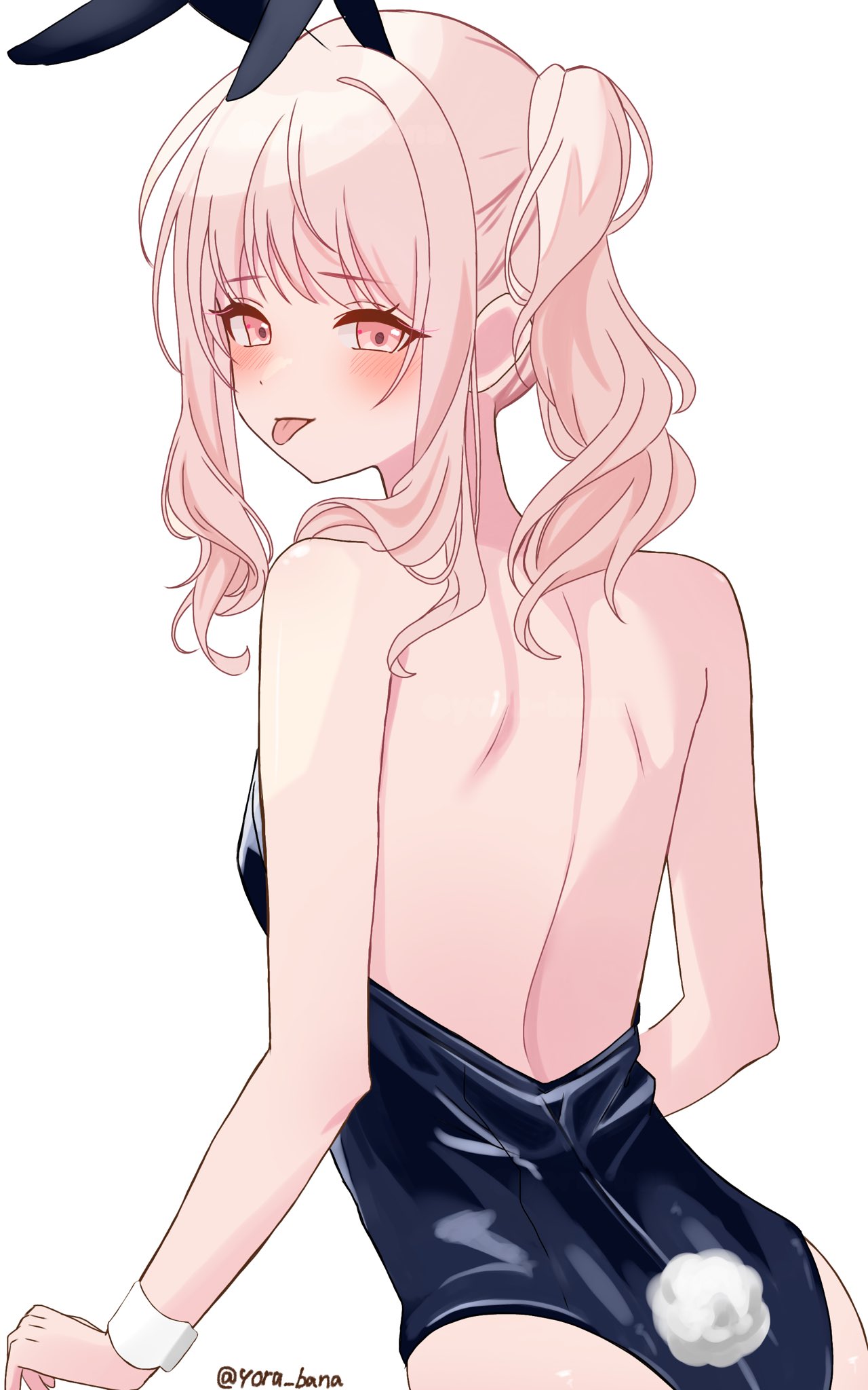 , :p, 1girl, 1girls, akiyama mizuki, back, bunny ears, bunny girl, bunny tail, bunnysuit, female, female only, nipples, no visible genitalia, pink eyes, pink hair, project sekai, trans woman