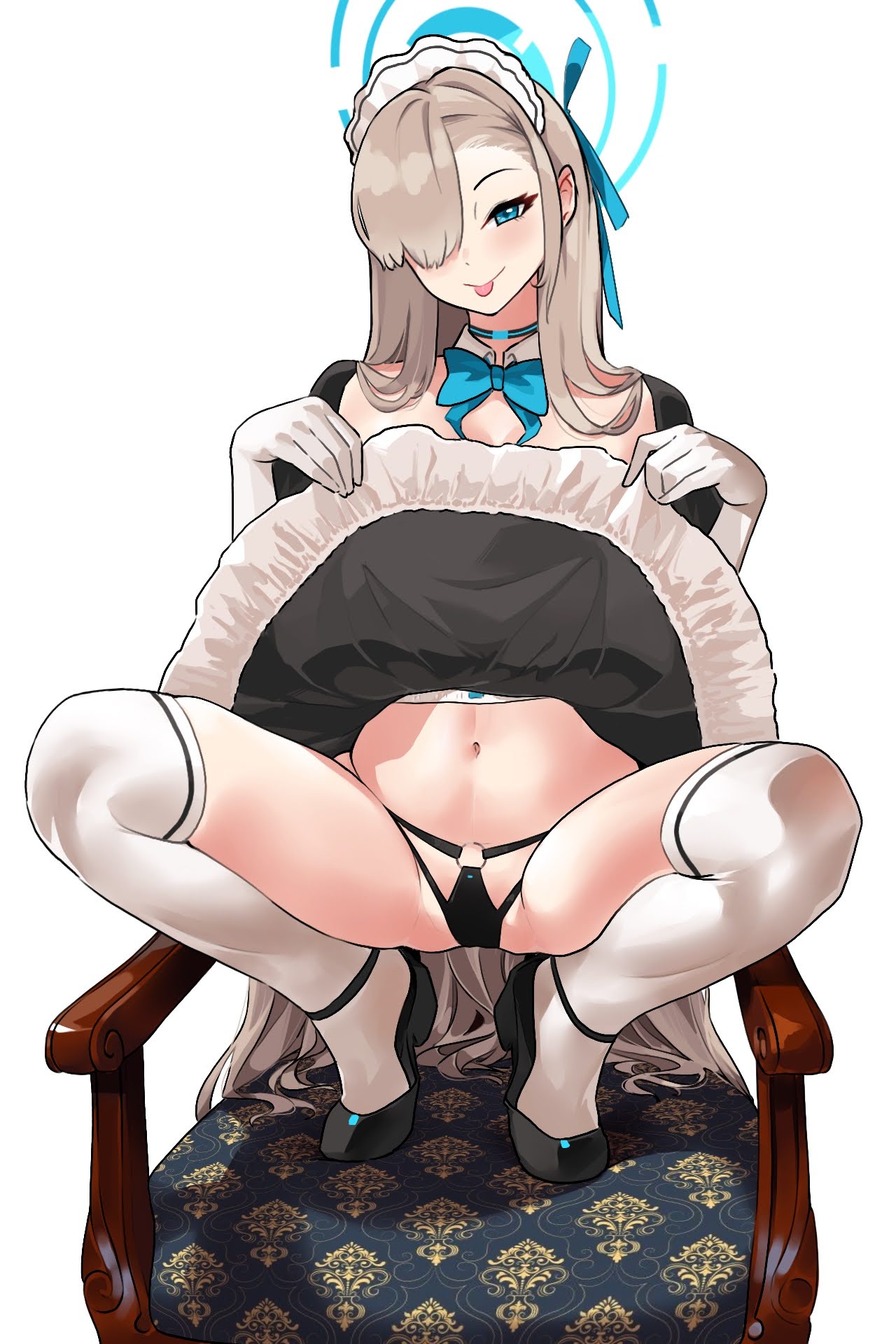 1girls 2022 asuna_(blue_archive) blonde_hair blue_archive blue_eyes female female_only hair_over_one_eye halo hi_res long_hair maid maid_headdress maid_outfit monkey_jon naughty_face panties skirt_lift smile spread_legs squatting suggestive_look teasing teasing_viewer thick_thighs thighs tongue tongue_out very_long_hair