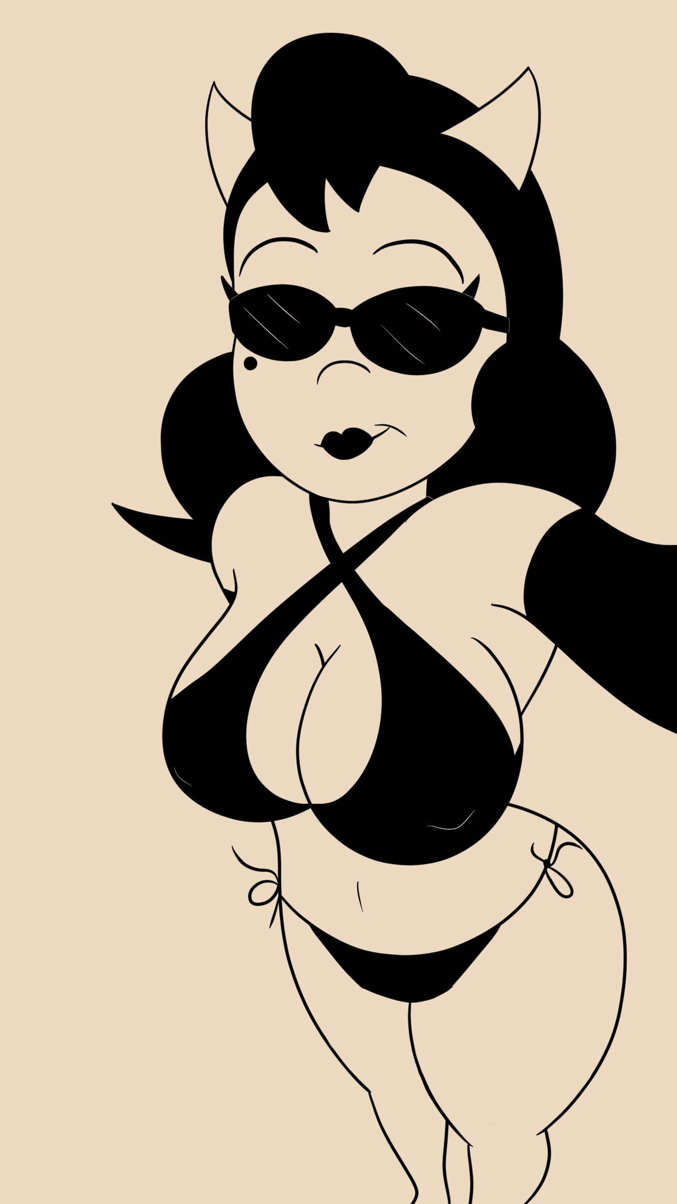 alice angel, beanontoast, bendy and the ink machine, bikini, female, female only, nipple bulge, sunglasses