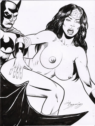 1boy 1girls amorim batman batman_(series) big_breasts breasts dc dc_comics female justice_league male monochrome naked_female nipples sex straight tagme wonder_woman wonder_woman_(series)