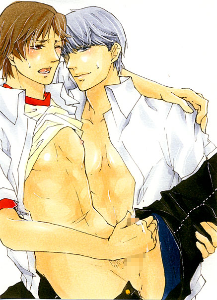 censored hanamura_yousuke male male_only megami_tensei persona persona_4 seta_souji tagme yaoi