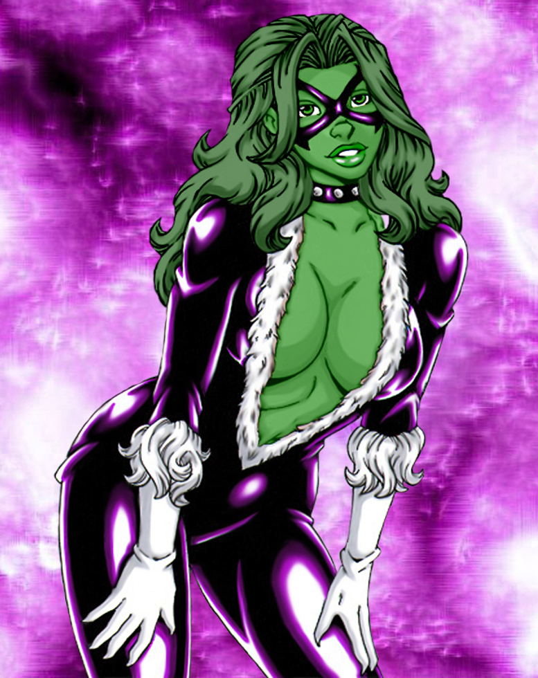 1girls 2009 big_breasts black_cat_(cosplay) cleavage clothed collar domino_mask edit eye_mask female female_only garrett_blair green_body green_eyes green_hair green_skin hulk_(series) hulked_out large_breasts long_hair marvel marvel_comics mythical-mommy no_bra purple_clothing revealing_clothes seductive_pose she-hulk simple_background solo spider-man_(series) studded_collar third-party_edit tight_clothing