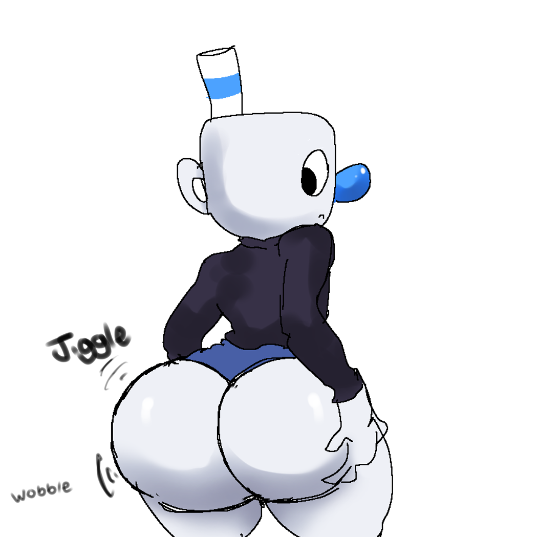 1boy ass ass_grab big big_ass bubble_butt butt_focus butt_grab cuphead_(game) curvy femboy girly jiggle male male_only mriii4327 mugman rear_view shorts solo