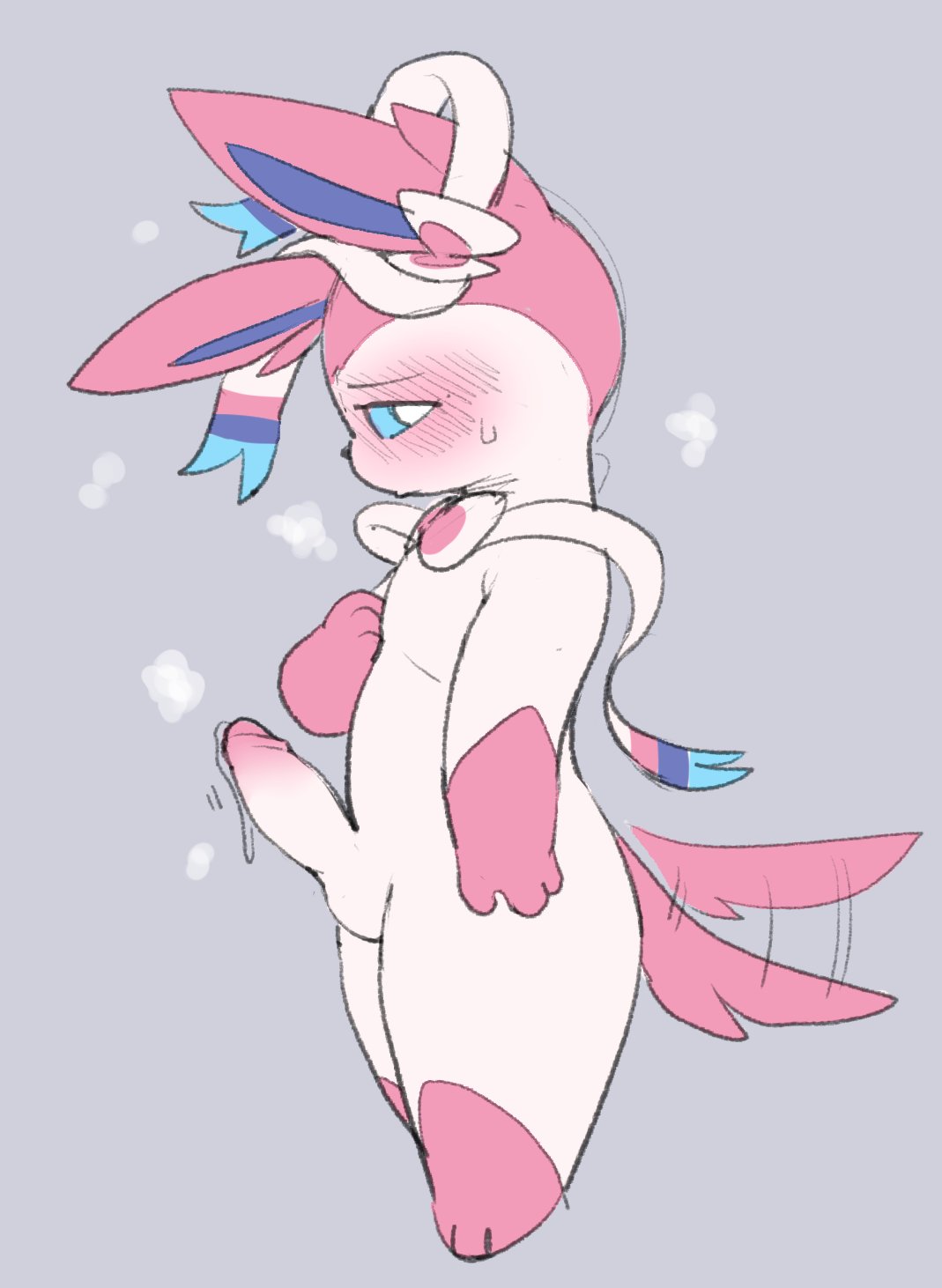 1boy anthro blush eeveelution male male_only penis pokémon_(species) pokemon pokemon_(species) precum pururing solo sylveon tagme