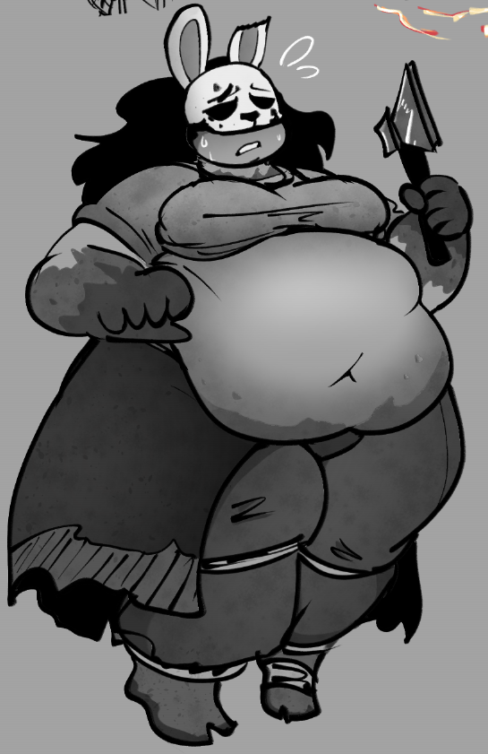 big_belly big_breasts blood dead_by_daylight holding_axe huntress_(dead_by_daylight) obese overweight_female skiptty