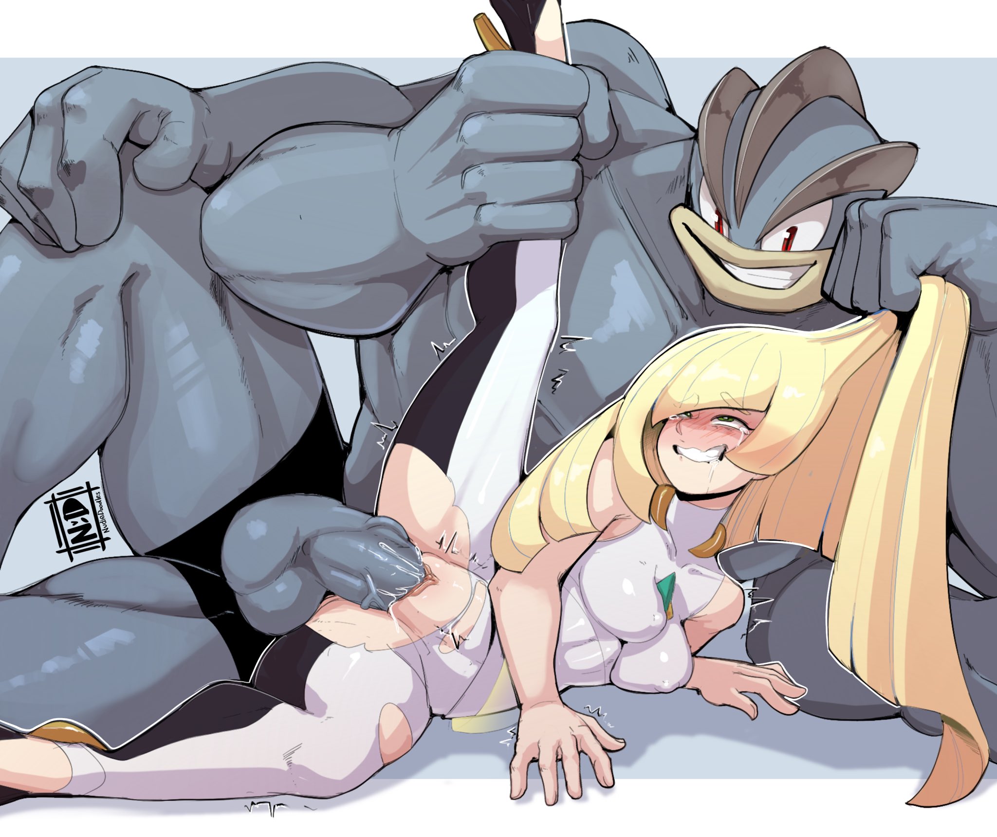 1boy, 1girls, 2d, 4 arms, anthro penetrating, balls, bedroom eyes, big balls, big breasts, big dom small sub, breasts, clothed, clothing, color, duo, female, femsub, fucked silly, hair grab, human, human penetrated, interspecies, large penis, larger male, light skin, light-skinned female, long hair, looking pleasured, loving it, lusamine (pokemon), machamp, male, male pokemon/female human, maledom, medium breasts, mostly clothed, multi arm, multi limb, narrowed eyes, nipple bulge, nude, nudiedoodles, orgasm face, penis, pokémon (species), pokemon, pokemon (species), pokemon sm, pokephilia, pussy, rolling eyes, sex, size difference, skinny, smaller female, smile, stomach bulge, thick penis, tight fit, vaginal penetration, very long hair