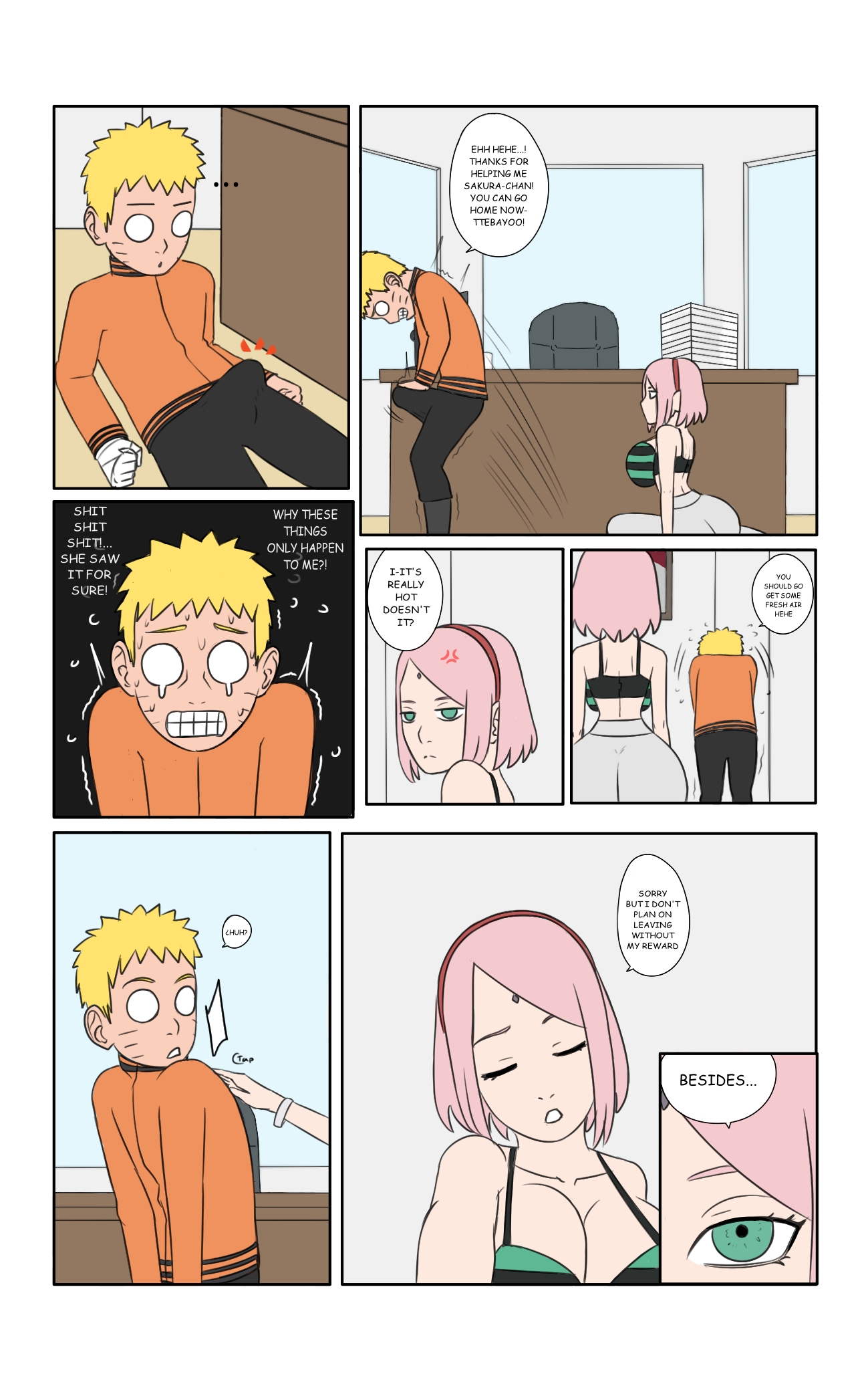 ass, big ass, big breasts, big butt, big penis, biggies00, blonde hair, boruto: naruto next generations, breasts, bubble ass, bubble butt, cheating, cheating husband, cheating wife, comic, dialogue, english text, female, green eyes, haruno sakura, hokage, hokage office, huge breasts, male, naruto, naruto (series), netorare, ntr, penis, pink hair, sakura haruno, story, text, uchiha sakura, uzumaki naruto, yellow hair