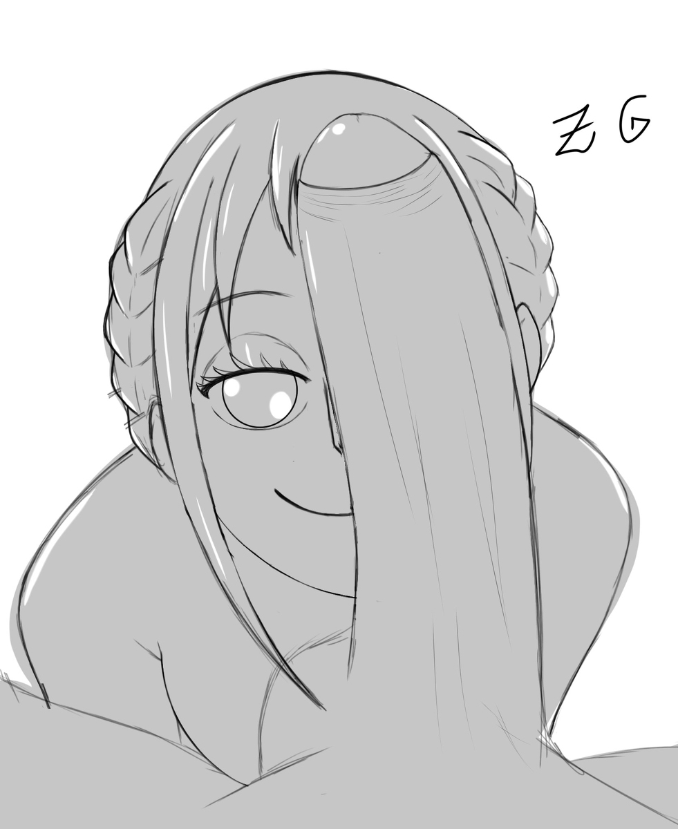 1boy, 1girls, big penis, female, greyscale, male, monkey d luffy, one piece, penis, penis on face, rebecca (one piece), sketch, smile, zerogeart