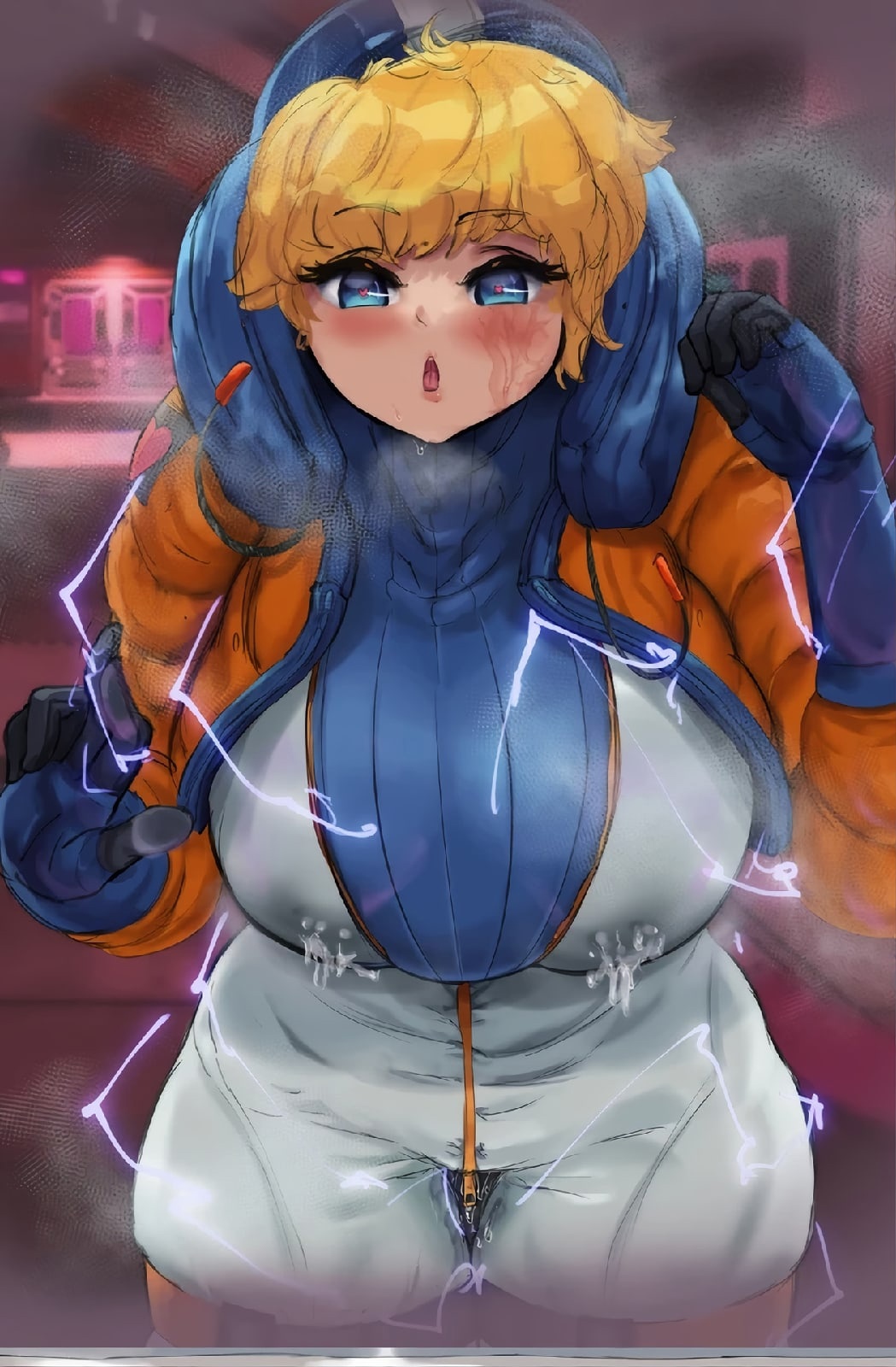 1girls, apex legends, artist request, ass, ass expansion, big breasts, blurred background, blurry background, body transformation, breast expansion, breast growth, breast growth (enlargement), breasts, bursting breasts, bursting butt, bursting clothes, expansion, female, figure transformation, growth, heart-shaped pupils, horny, horny female, hourglass figure, lactation, lactation through clothes, lichtenberg figure, milking breasts, orgasm, pussy, pussy juice drip, pussy juice drip through clothes, pussy juice stain, pussy juice string, pussy juice trail, scar, skin tight, skin tight suit, smoke, stretched clothing, thick, thick ass, thick hips, thick legs, thick thighs, tight clothes, tight clothing, tight pants, transformation, wattson (apex legends)