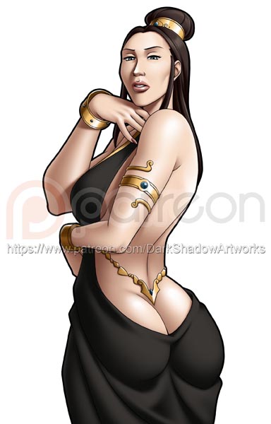 1girls armlet ass_cleavage ass_in_dress bare_back big_ass black_dress bracelet butt_crack deity dress european_mythology female god_of_war god_of_war:_chains_of_olympus goddess greek_mythology hair_accessory hair_bun light-skinned_female long_hair looking_at_viewer looking_back mythology persephone persephone_(god_of_war) public_domain sideboob solo solo_female thedarkness watermark white_background