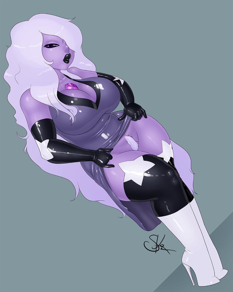 amethyst_(steven_universe) boots cleavage dress_lift female high_heels huge_ass huge_breasts lexikimble pubic_hair skottichan steven_universe thick_thighs wide_hips