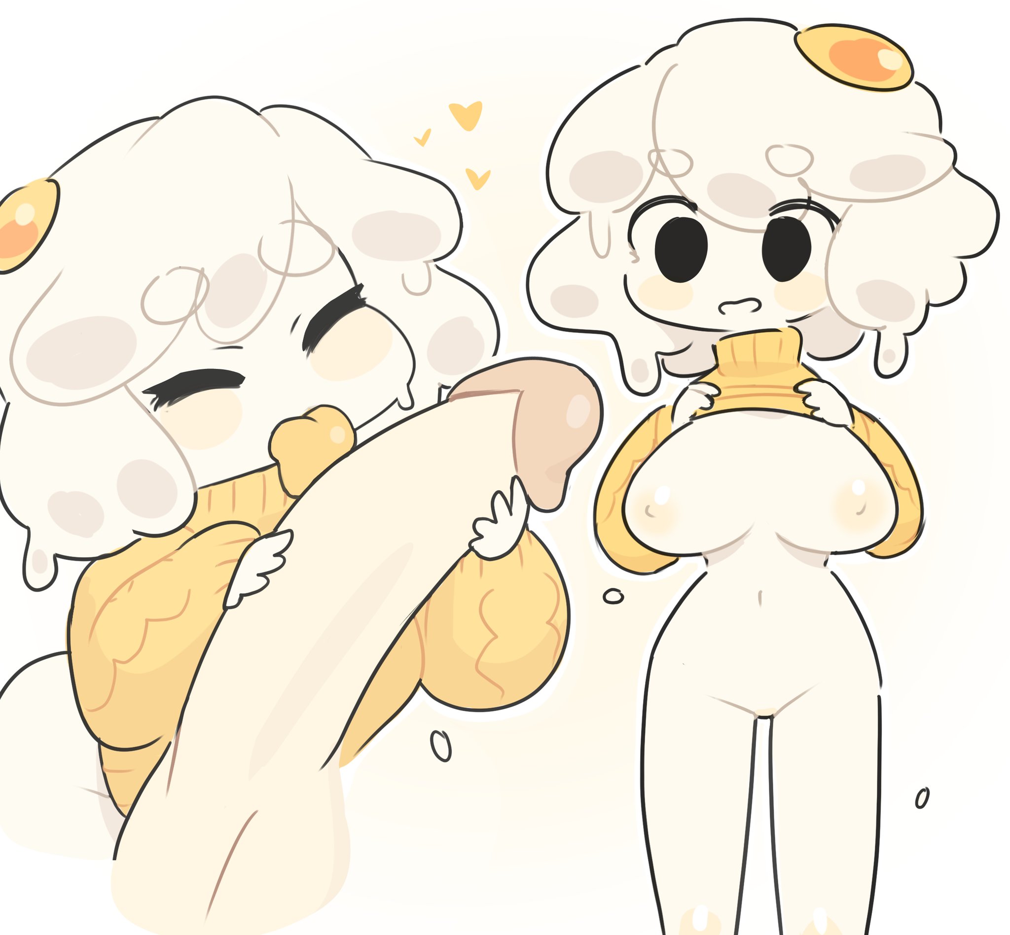 1girls, anthro, assertive female, big breasts, breasts, egg, egg (lemyawn), egg girl meme, female, lemyawn, licking penis, male, penis