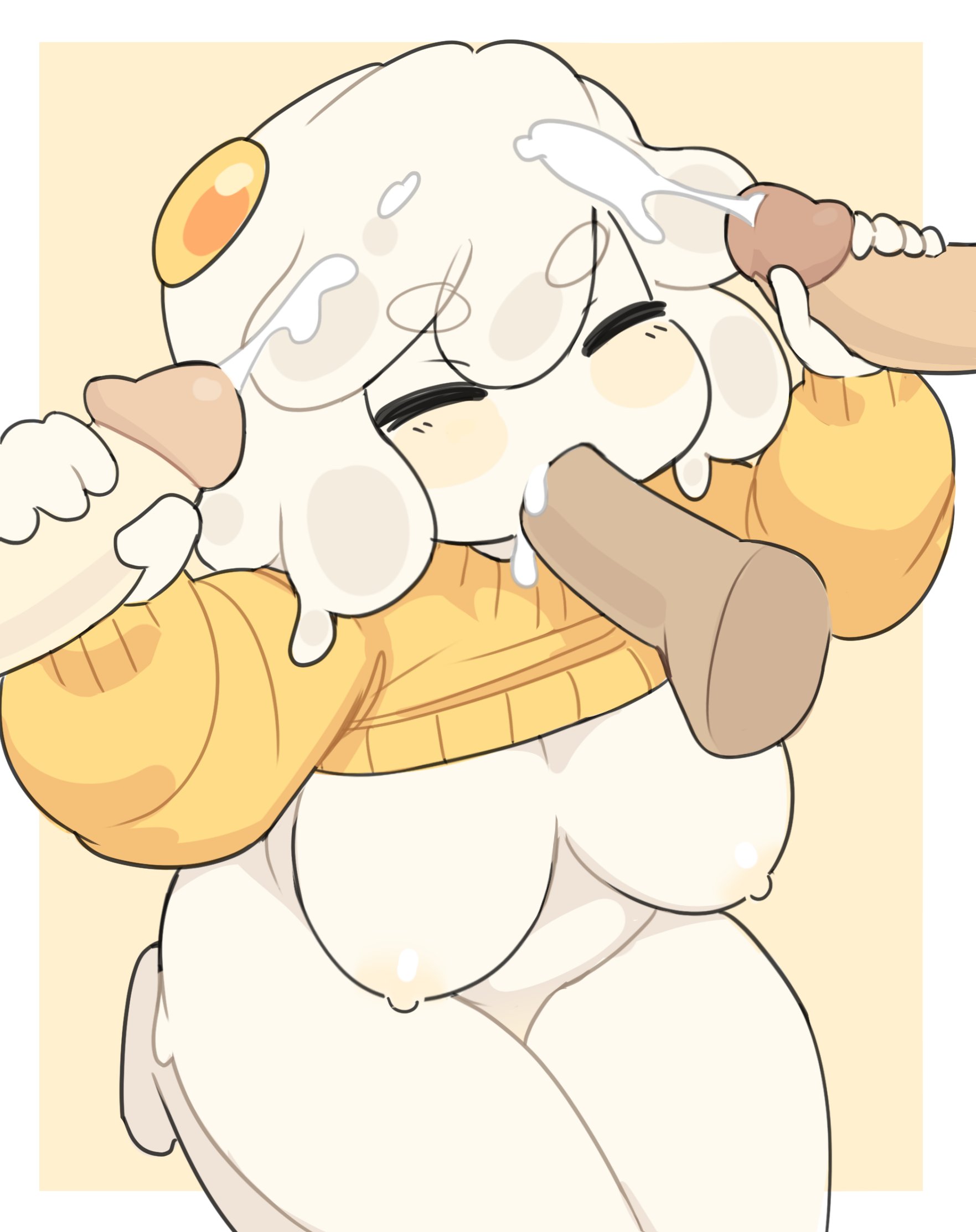 1girls, big breasts, blowjob, breasts, cum, egg, egg (lemyawn), egg girl meme, female, gangbang, lemyawn, masturbation