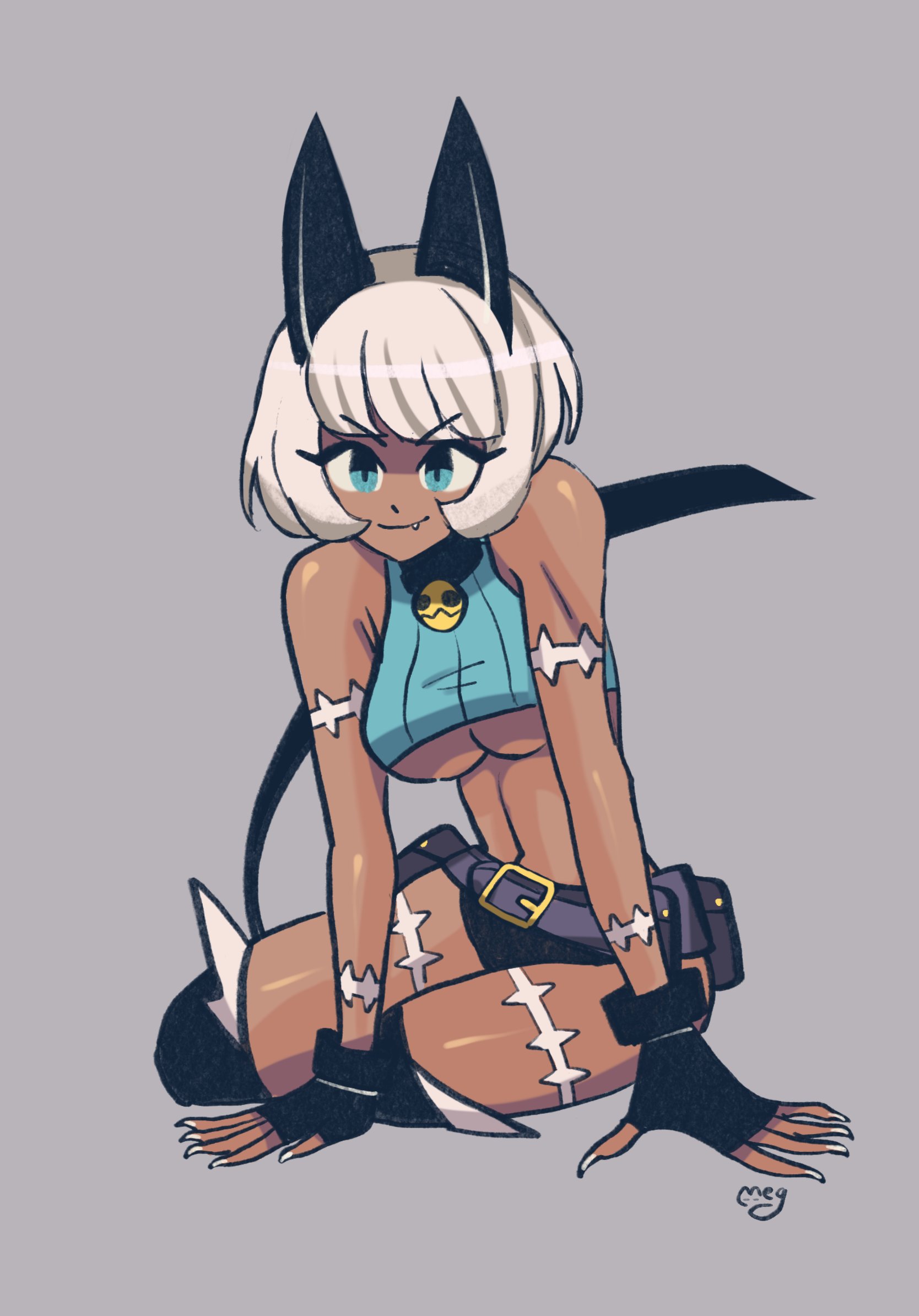 big breasts, breasts, dark skin, dark-skinned female, female, megrocks, nadia fortune, skullgirls, smile, tagme, underboob, white hair