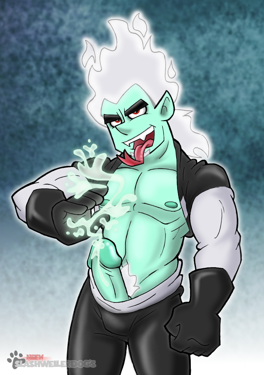 danny_phantom dark_danny forked_tongue large_penis long_tongue male male_only nickelodeon open_clothes pointy_ears red_eyes slashweilerdog solo white_hair