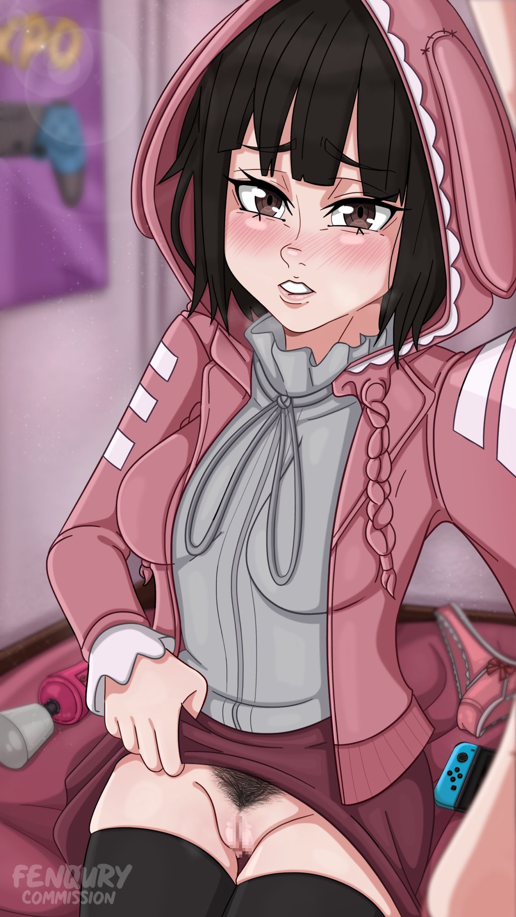 1girls, 2d, alternate version available, bunny ears, coat, comic, dbd, dead by daylight, female, feng min, fenqury, tagme