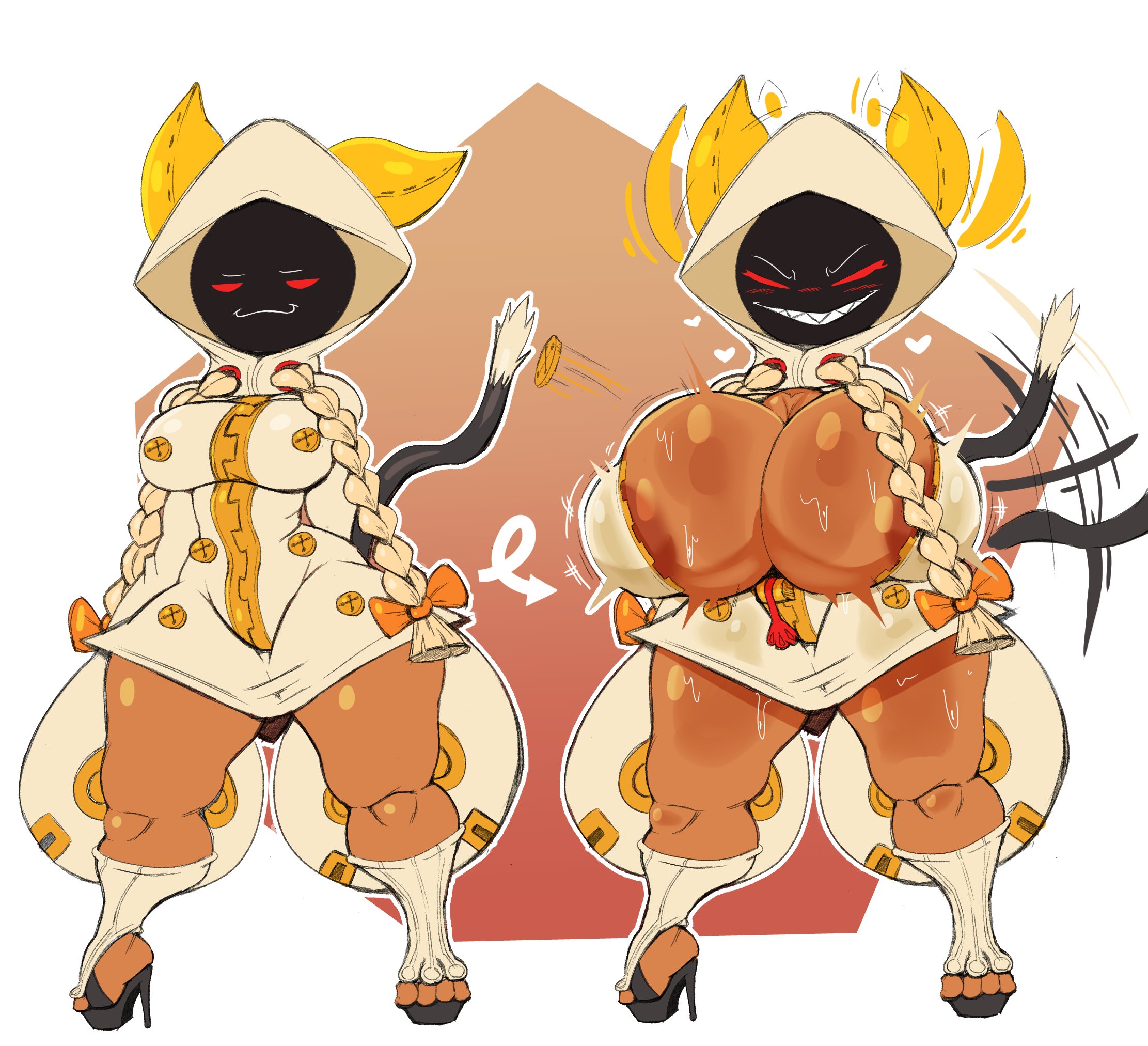 1girls, big areola, big breasts, big nipples, blazblue, breasts, dark nipples, dark skin, dark-skinned female, female, female only, hammerspace, high heels, huge breasts, purple yoshi draws, solo, solo female, sweat, tagme, taokaka, thick thighs, wide hips