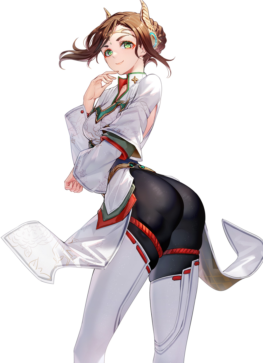 1girls alexandria_(xenoblade) ass ass_focus big_ass breasts brown_hair core_crystal green_eyes heroes_(xenoblade_3) large_ass medium_breasts nintendo ririko_(zhuoyandesailaer) thigh_boots thighhighs tights xenoblade_(series) xenoblade_chronicles_3