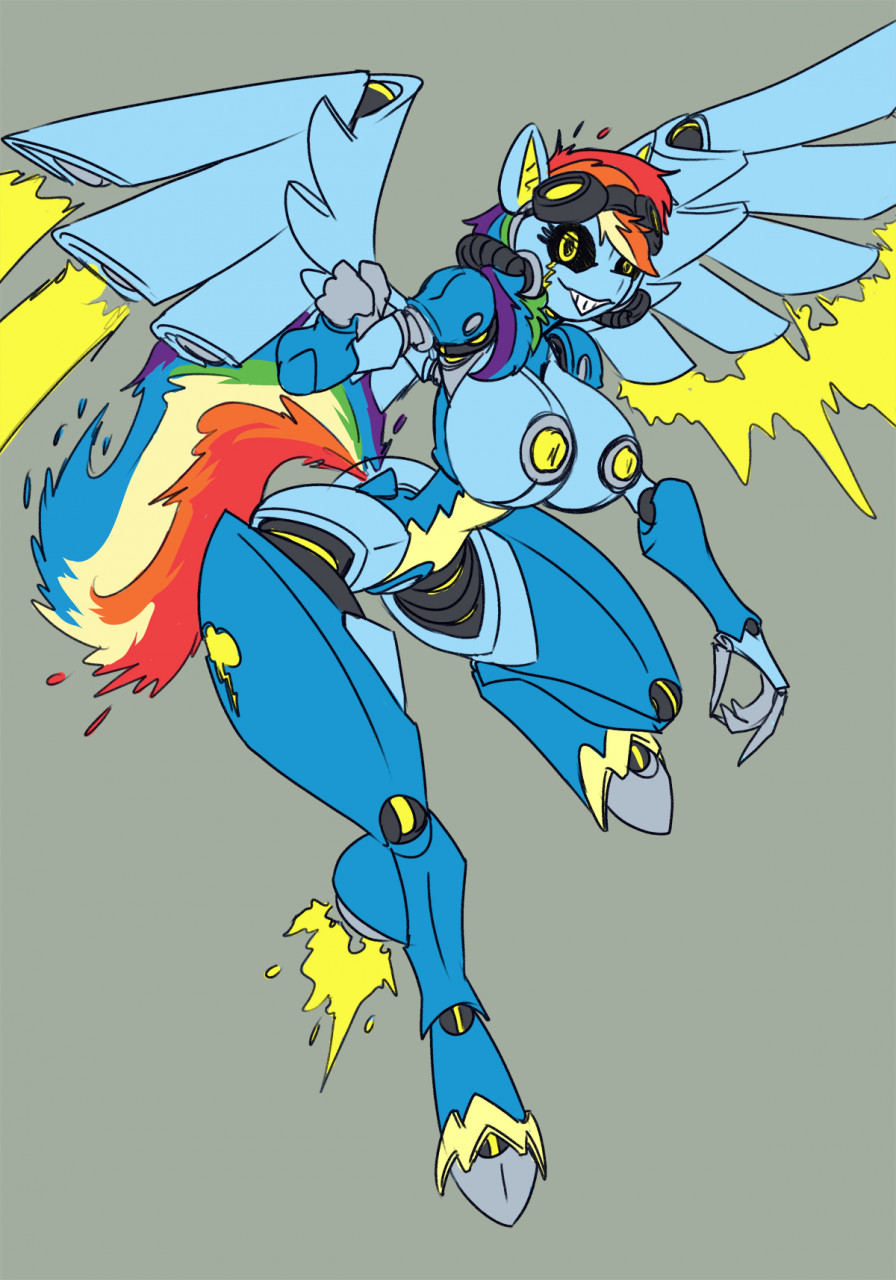 anthro anthrofied big_breasts black_sclera blue_body breasts equid equine eyewear eyewear_on_head female friendship_is_magic goggles goggles_on_head hair hasbro hi_res imric1251 machine mammal multicolored_hair multicolored_tail my_little_pony nipples pegasus rainbow_dash_(mlp) rainbow_hair rainbow_tail robot robot_girl simple_background spread_wings thick_thighs wings yellow_eyes