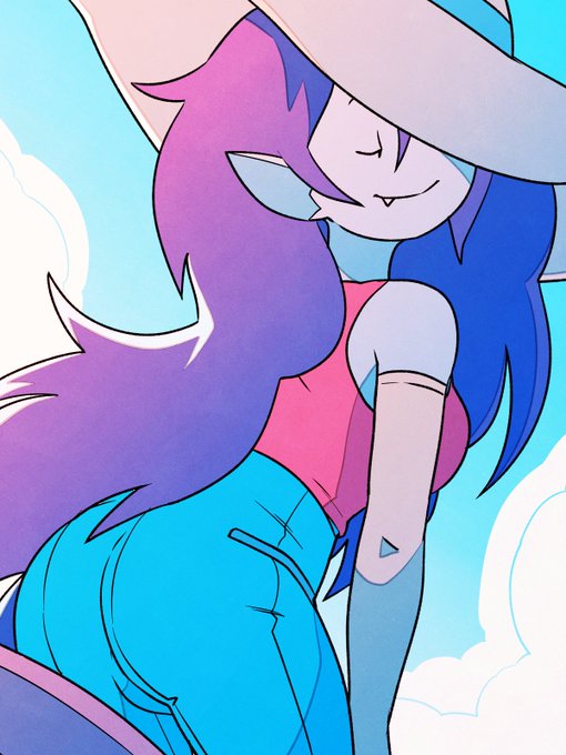 2d, adventure time, ass, big ass, breasts, crasherchroma, female, long hair, marceline, purple hair, sitting, smug, straw hat, vampire