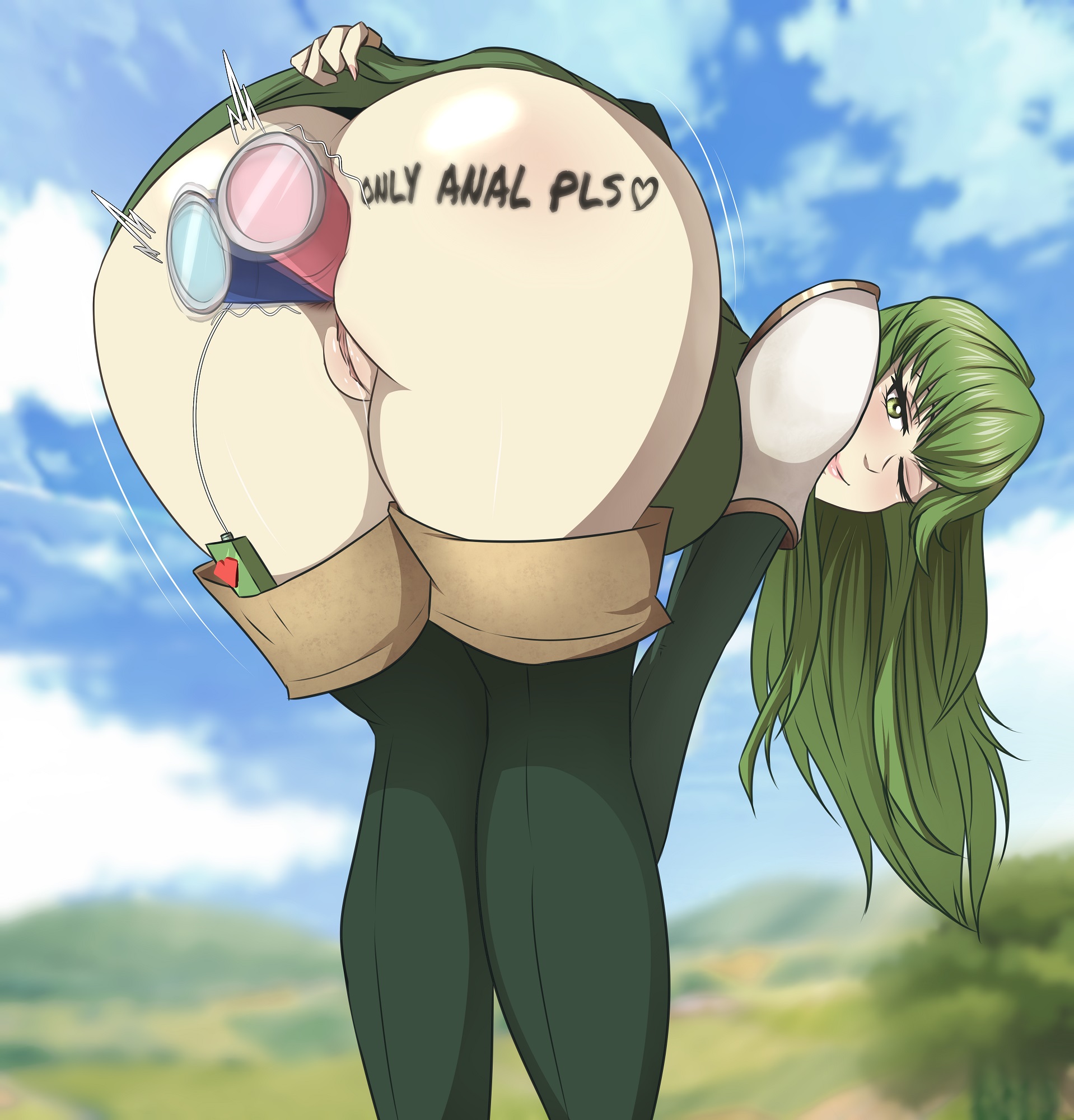 ;), 1girls, anal, anal only, ass, bare thighs, bent over, body writing, boots, clothes lift, dildo, double anal, english text, female, female only, fire emblem, fire emblem echoes: shadows of valentia, glazinbuns, green eyes, green hair, inviting to sex, large ass, long hair, looking at viewer, looking back, multiple insertions, nintendo, one eye closed, palla (fire emblem), presenting, presenting hindquarters, pussy, sex toy, solo, solo female, text, thigh boots, thighs, vibrator, wet pussy, wink