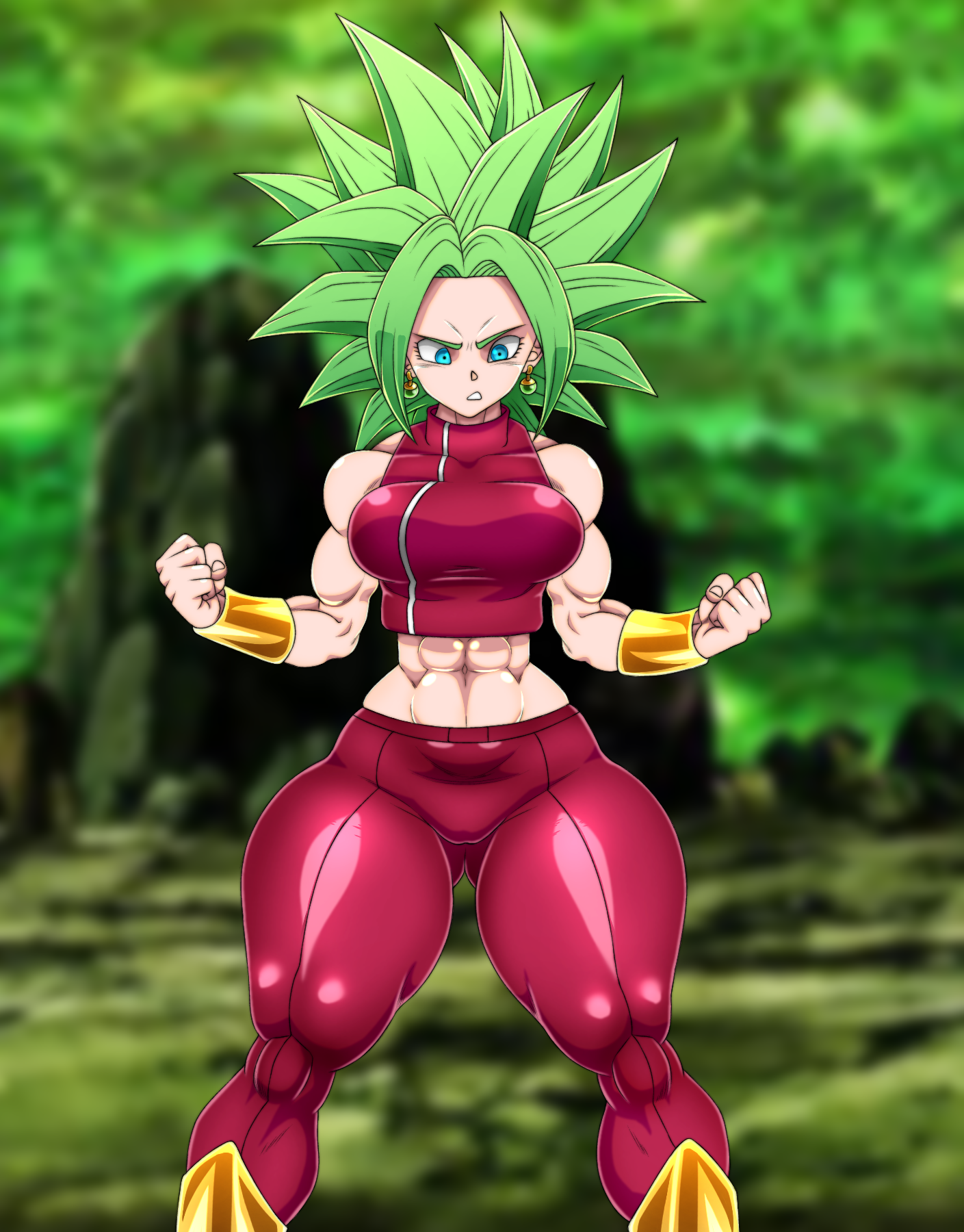 1girls, ass, big ass, big butt, clothed, clothed female, clothing, dragon ball, dragon ball super, female, female only, green hair, hashimiro takahi, kefla, muscular, muscular female, pornography, solo