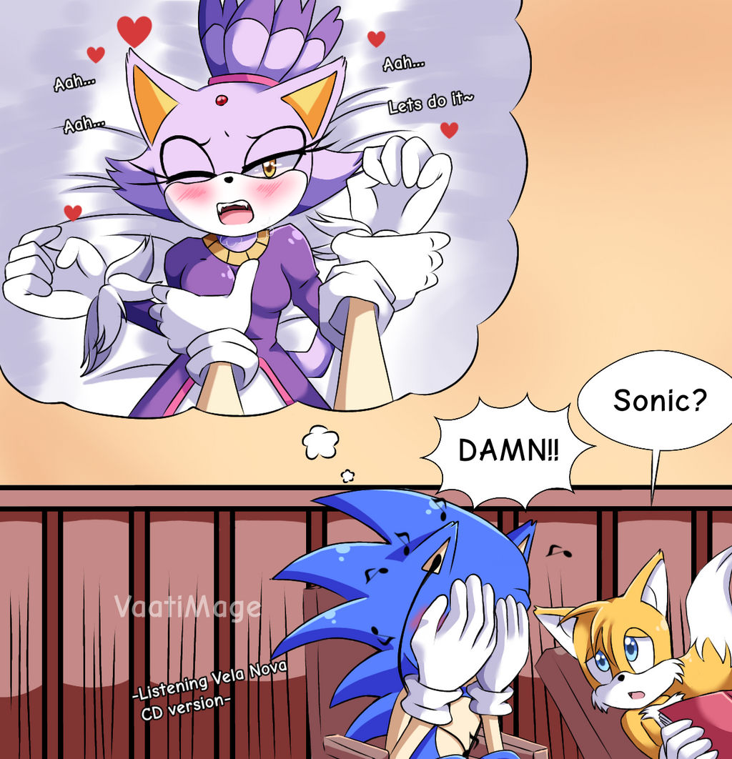 1boy 1girls blaze_the_cat blue_fur blush breast breast_grab breasts canon colorized covering_face earbuds english_text female hands_on_face heart imagining lavender_fur listening male male_pov moaning sex sonaze_ song_lyrics sonic_(series) sonic_rush sonic_the_hedgehog sonic_the_hedgehog_(series) straight tails thought_bubble vaatimage yellow_fur