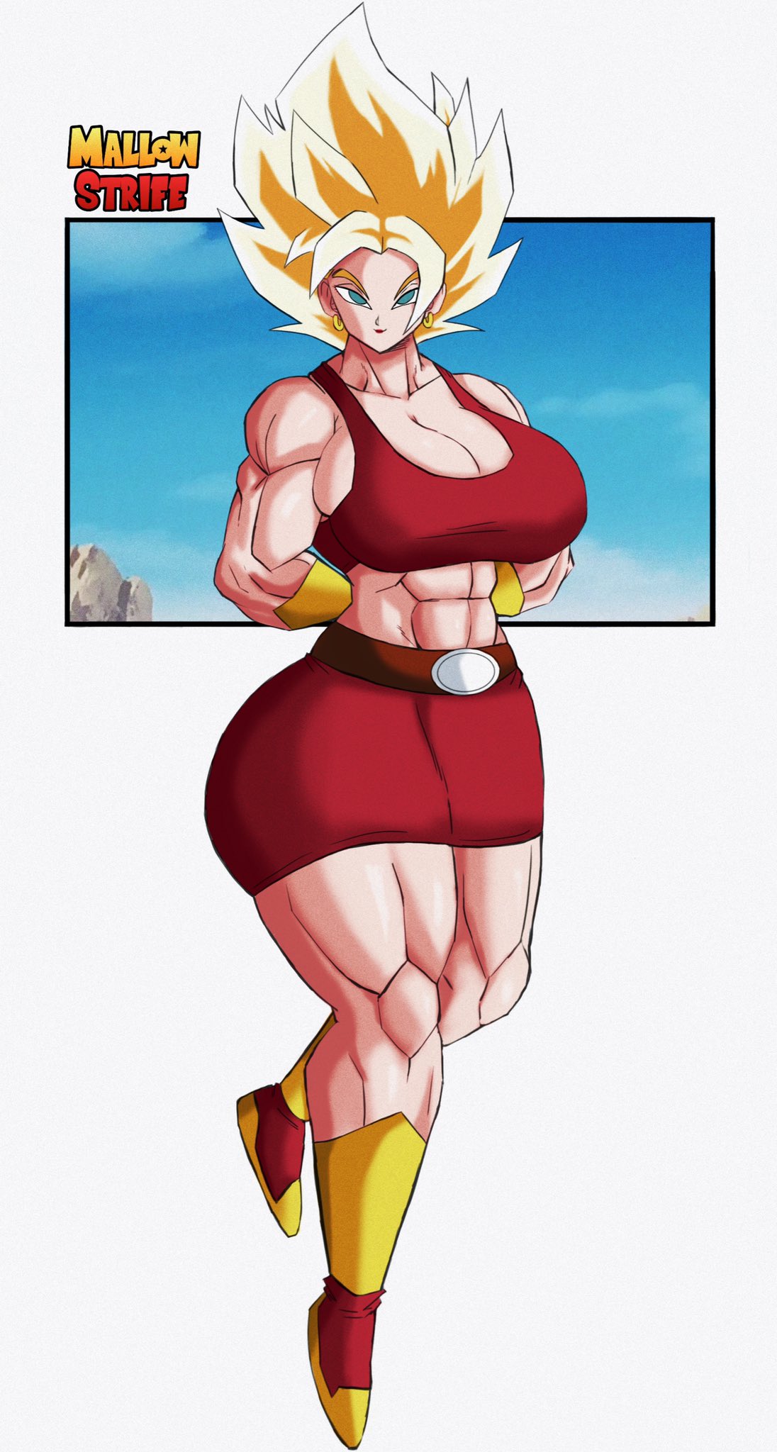 1girls ass big_breasts breasts dragon_ball dragon_ball_super earrings female_saiyan kale mallow_strife muscular muscular_female saiyan super_saiyan universe_6 universe_6/universe_7