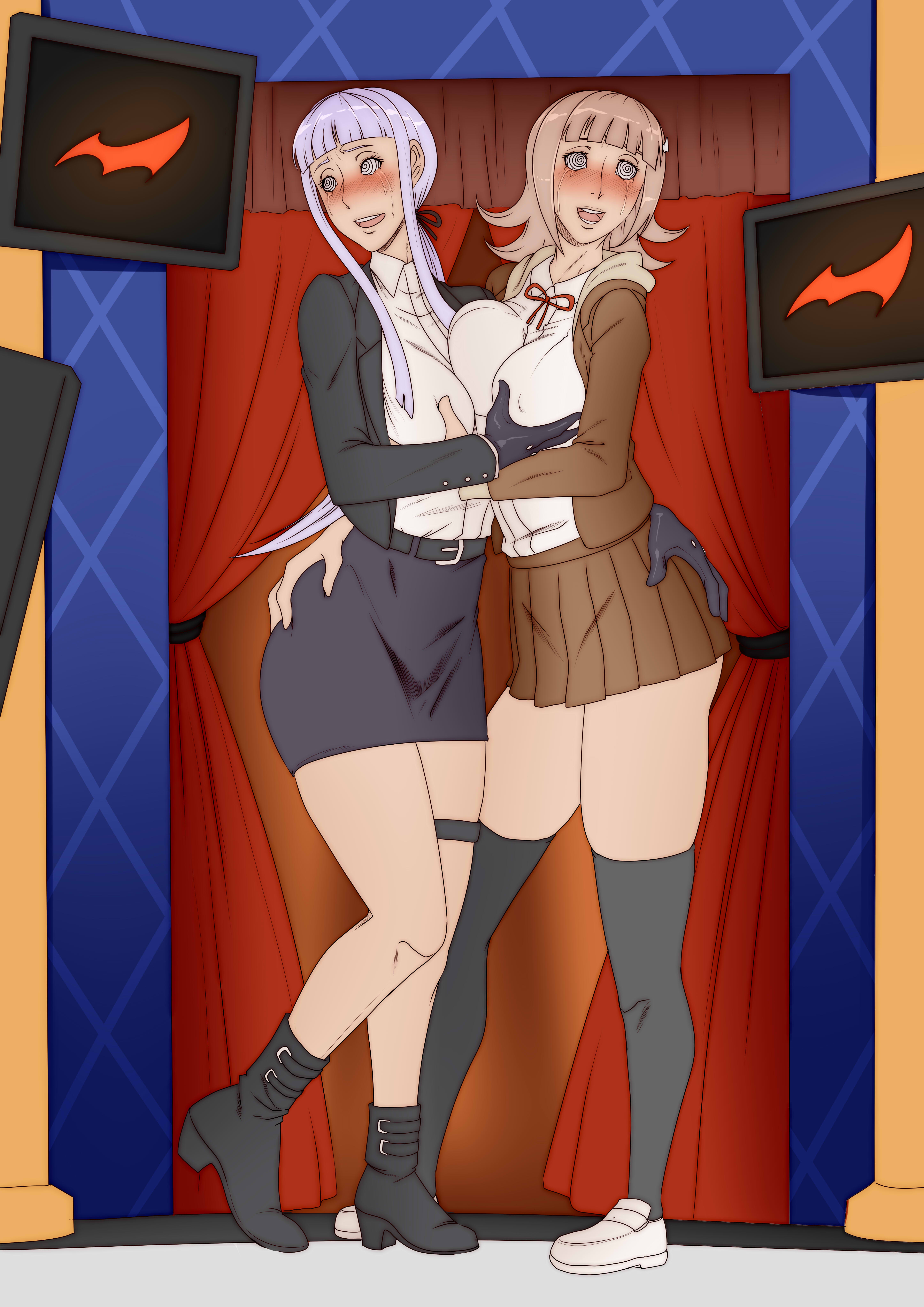 2girls, blush, blushing, breasts, danganronpa, danganronpa 2: goodbye despair, danganronpa: trigger happy havoc, female, female only, groping, groping ass, groping breasts, hypnosis, kirigiri kyouko, large breasts, mind control, multiple females, multiple girls, nanami chiaki, oo sebastian oo, straight hair, sub on sub, tagme, thick thighs, yuri