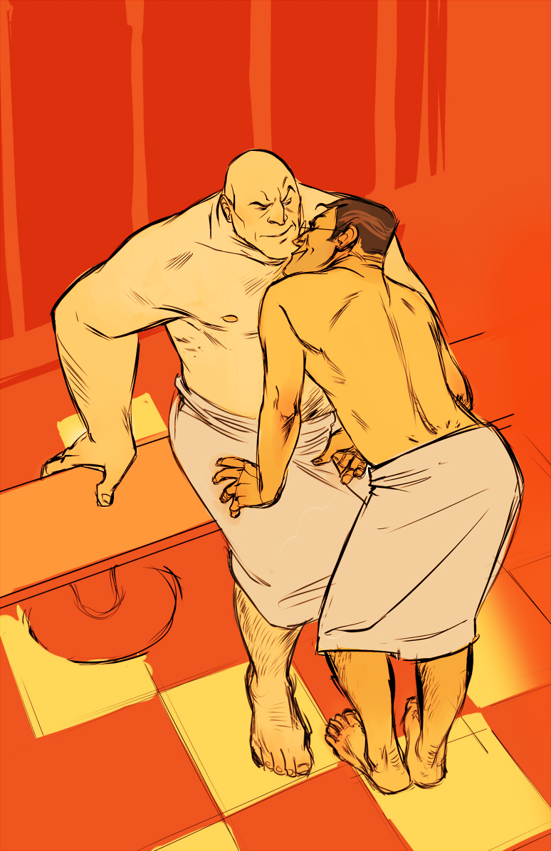 2boys canon_couple cuddling gay hairy_male happy heavy_(team_fortress_2) heavy_weapons_guy height_difference makani male male_only medic medic_(team_fortress_2) multiple_boys nerd nerdy nerdy_male no_visible_genitalia official_art official_artist official_artwork pubes pubic_hair romantic romantic_couple size_difference team_fortress_2 towel towel_around_waist towel_only yaoi