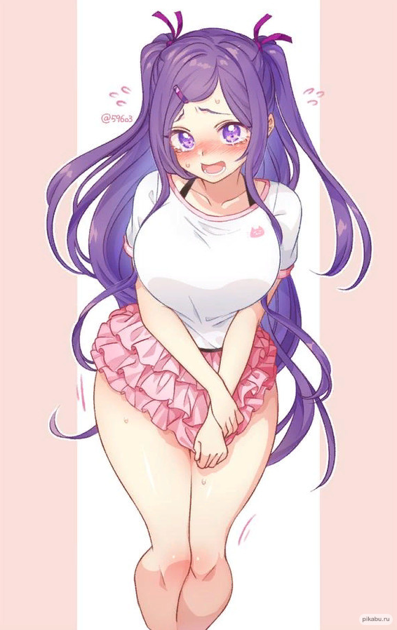big breasts, blush, breasts, doki doki literature club, female, huge breasts, small clothes, yuri (doki doki literature club)