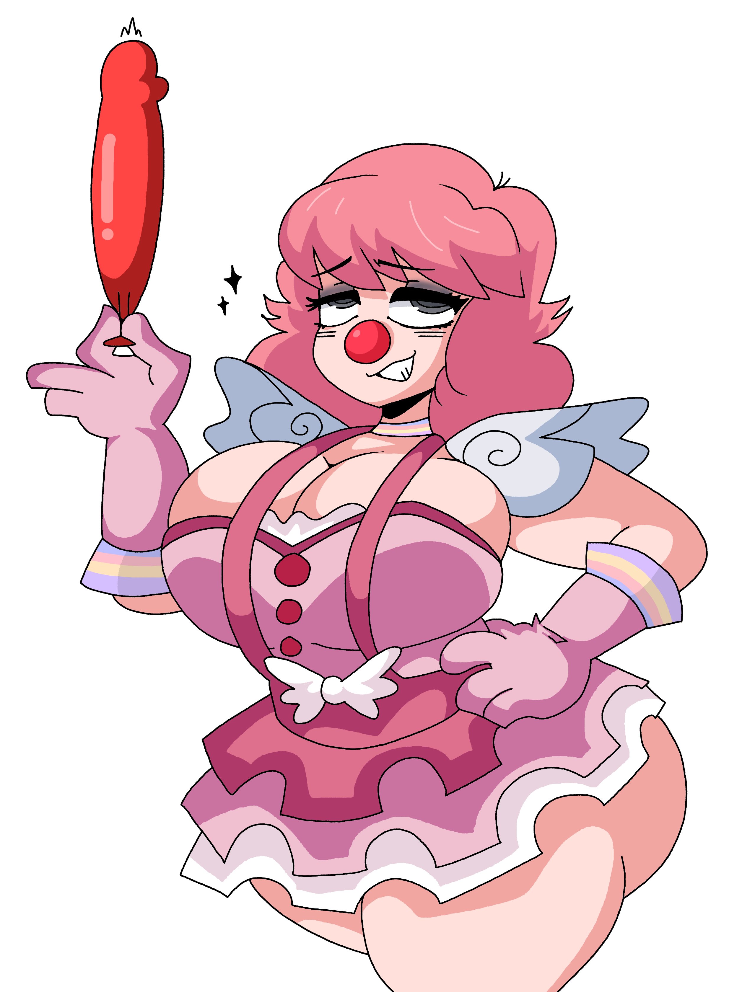 1girls, big breasts, breasts, clown, clown girl, clown makeup, clown nose, clussy, dork boi, female, geiru toneido, gyakuten saiban, lewd dorky, tagme