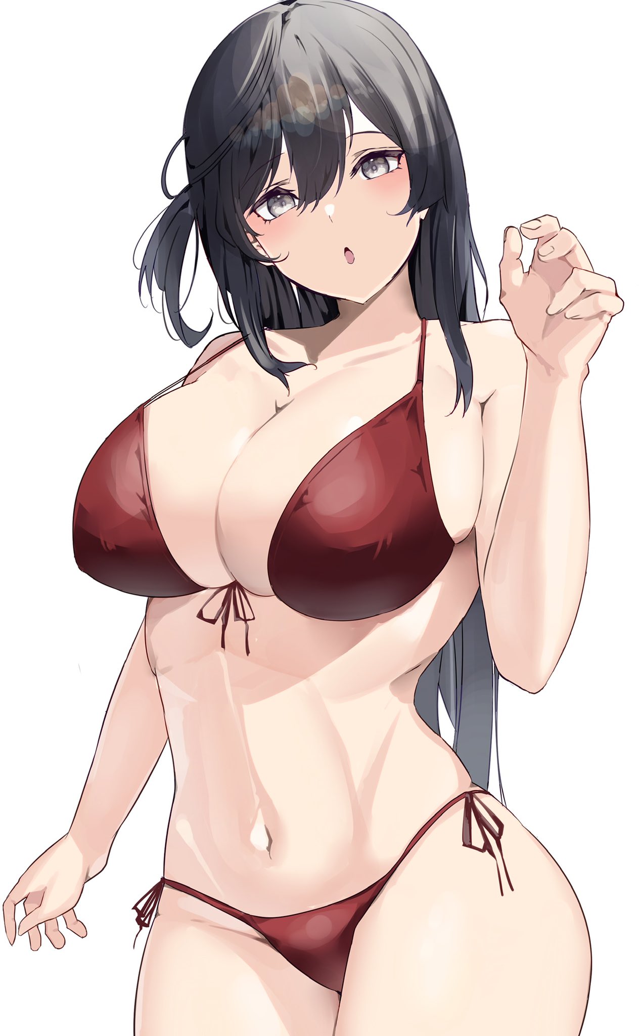 1girls belly_button big_hips bikini bikini_bottom bikini_top black_hair breasts busty female female_only grey_eyes hips huge_breasts intermammary_cleft looking_at_viewer love_live! love_live!_nijigasaki_high_school_idol_club mostly_nude red_bikini simple_background solo swimsuit tagme thick_thighs thighs tight_clothing wet wet_body wet_clothes wet_skin white_background yamasonson yuuki_setsuna_(love_live!)