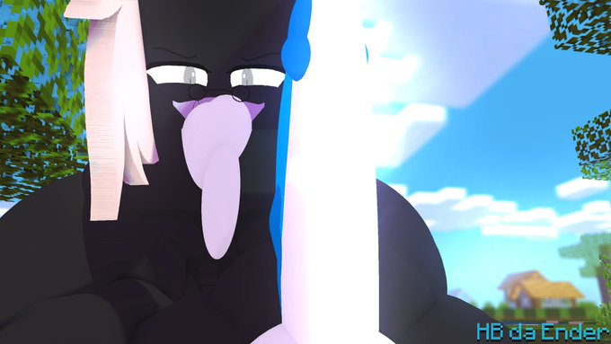 black_body cum cum_in_mouth enderman femboy hbtheender lowres male_only minecraft original_character rosse_(stemingbunbun) white_hair