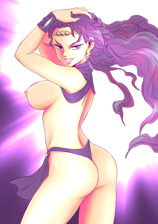 1girls artist_request ass battle_tendency breasts cowboy_shot curvy female horns humanoid jojo's_bizarre_adventure kars large_breasts light-skinned_female light_skin loincloth long_hair looking_at_viewer nipples pillar_men posing purple_hair rule_63 shounen_jump solo toned villainess