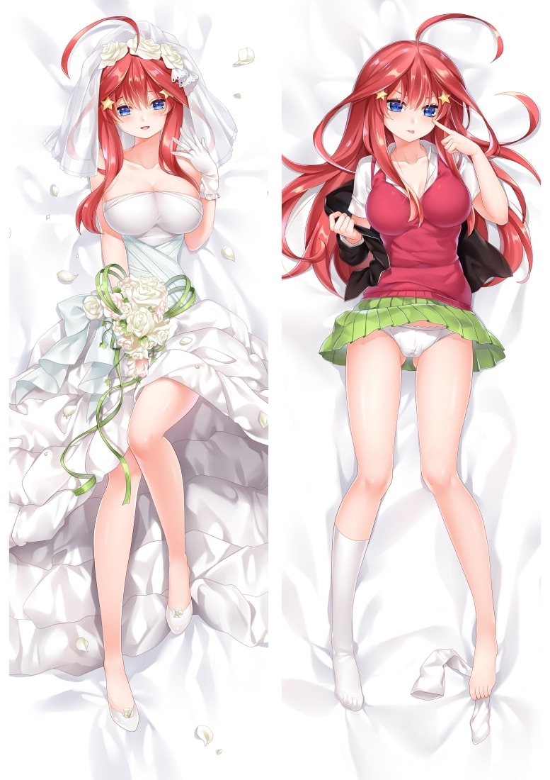 ahoge bed_sheet blue_eyes blush bridal_veil cleavage clothes_lift collarbone dakimakura_design female flower from_above gloves go-toubun_no_hanayome green_ribbons hair_between_eyes hair_flower hair_ornament high_heels jacket jewelry kneehighs large_breasts long_hair looking_at_viewer miniskirt moeanime nakano_itsuki one_sock open_clothes open_jacket open_mouth panties pleated_skirt red_hair red_sweater ring rose school_uniform schoolgirl short_sleeves skirt skirt_lift socks split_screen star_hair_ornament thick_thighs thighs tongue tongue_out veil wedding_dress wedding_veil wedgie white_dress white_flower white_footwear white_gloves white_legwear white_panties white_rabbit_(wonderland) white_shirt white_socks