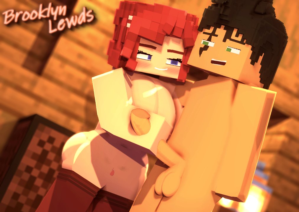 1boy 1boy1girl 1girls 3d adult bedroom bisexual_(female) blue_eyes bottomless brooklyn_(brooklynlewds) brooklynlewds chair commission erect_nipples erect_penis erection female flannel handjob horny horny_female ick(oc) ick369 indoors looking_at_partner male male/female mine-imator minecraft nude nude_female outside red_hair shirt smile tagme thick_thighs