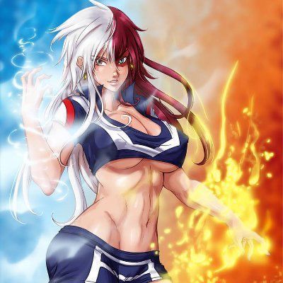 1girls, breasts, female, female todoroki, fire, genderswap, genderswap (mtf), my hero academia, rule 63, shouto todoroki, underboob